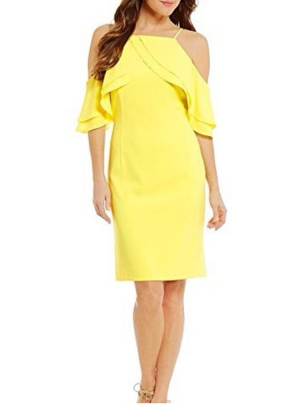 ANTONIO MELANI Bright Yellow Cold-Shoulder Midi Dress